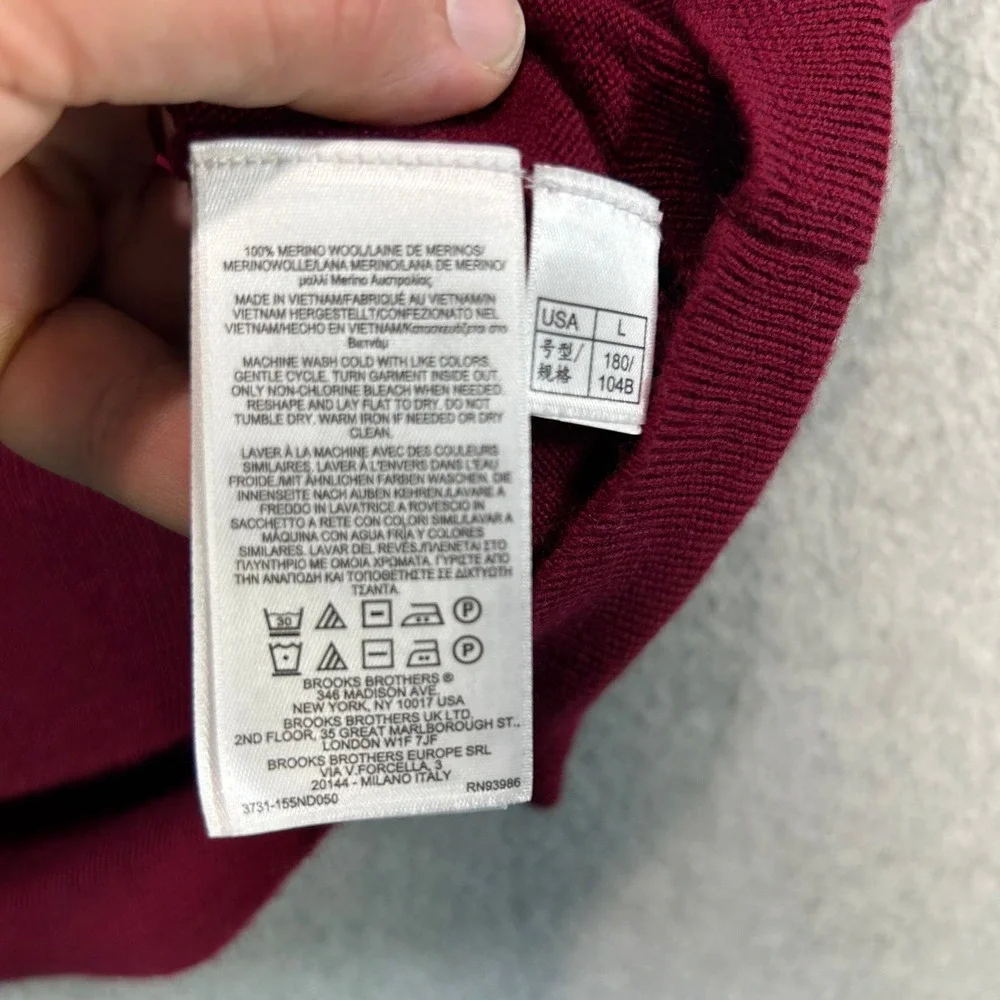Brooks Brothers Sweater Vest Mens L Burgundy Extra Fine Merino Wool V-Neck